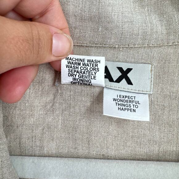 Flax Linen Button Down Short Sleeve Shirt Mens Size M Cream Beach Oversized - Picture 9 of 11